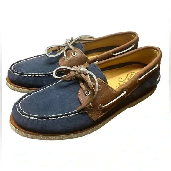 Sperry Gold Cup Authentic/Original Two Eye Nubuck - Navy/Tan Size 7.5 NWOT - Picture 2 of 11